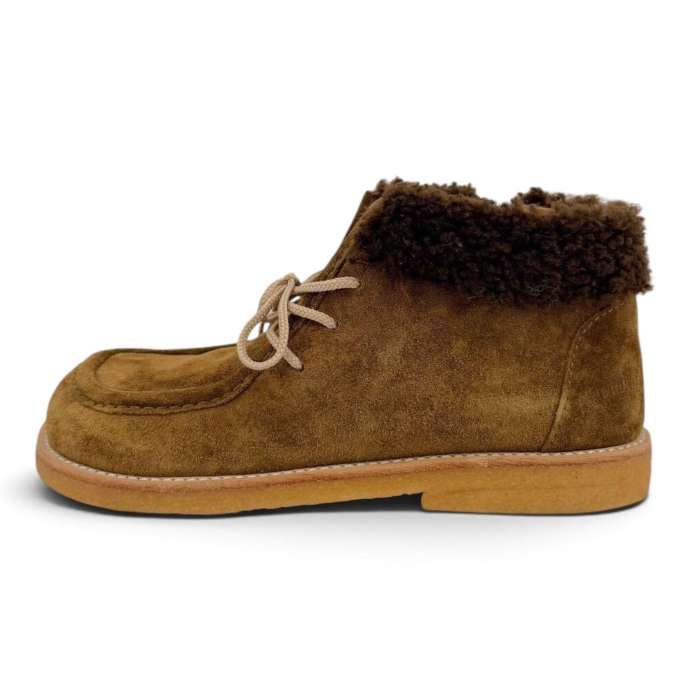 NEW Angulus Kid's Suede Chukka Moccasin Boot Shearling Trim Apron Toe Brown EU32 - Picture 10 of 12